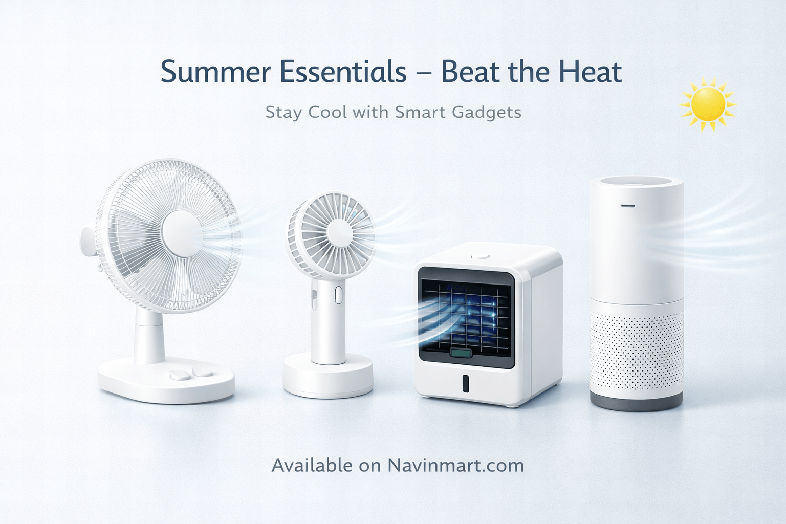 summer appliances essentials featuring fans, portable air cooler and air purifier for Indian summer cooling