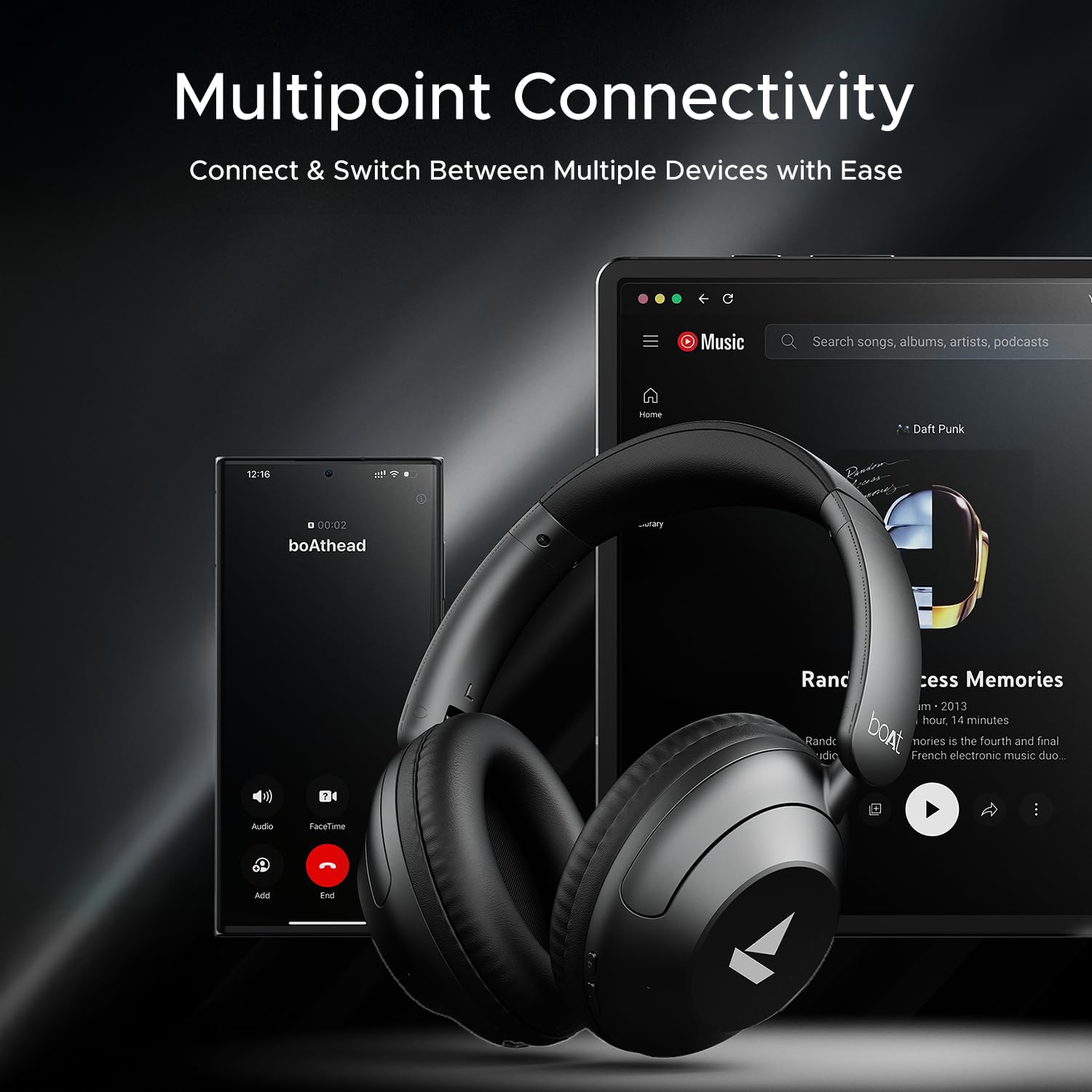 boAt New Launch Rockerz 650 Pro, Touch/Swipe Controls, Dolby Audio, 80Hrs Battery, 2Mics ENx, Fast Charge, App Support, Dual Pair, Bluetooth Over Ear Headphones with Mic