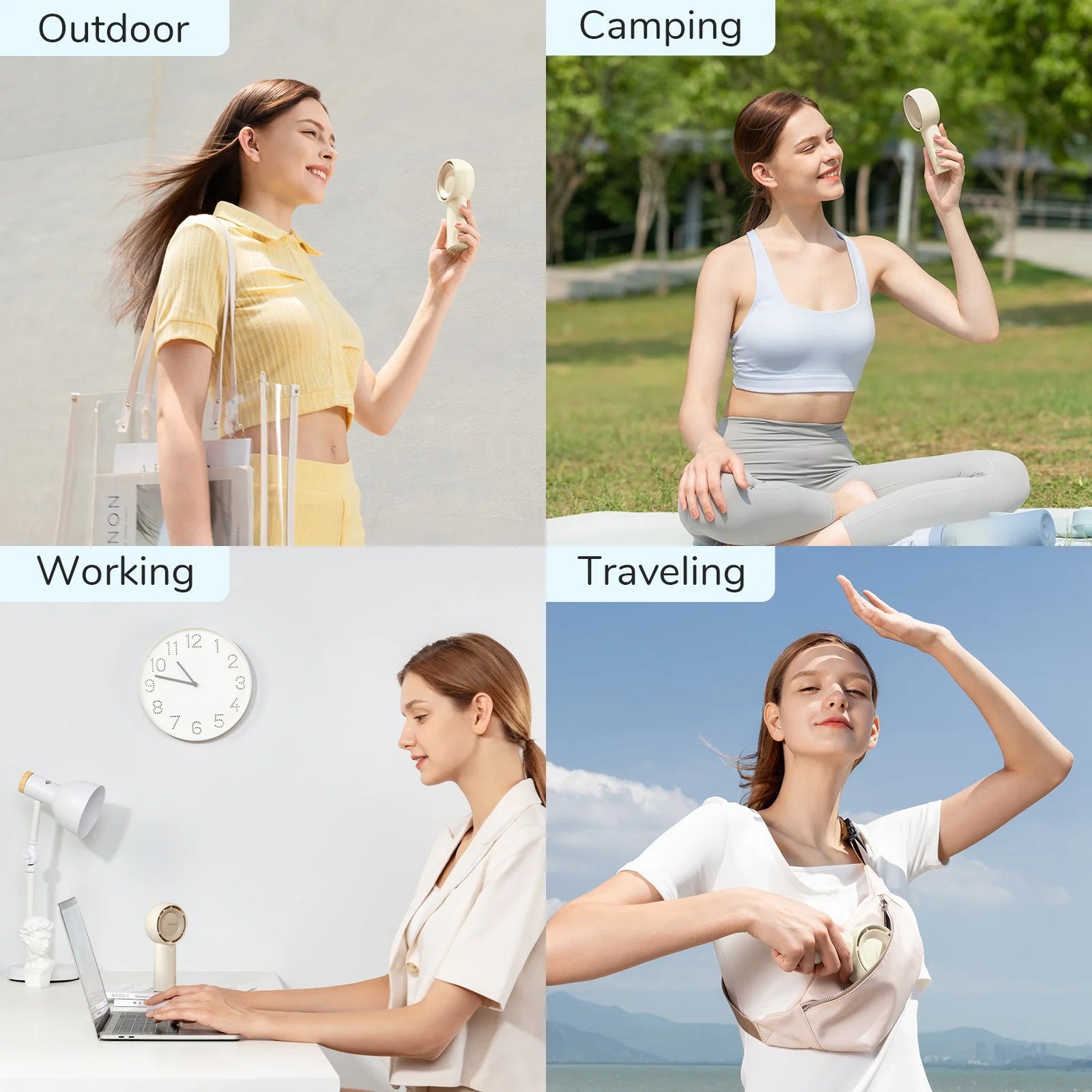 JISULIFE Handheld Fan Life5 L Brown 4500mAh used outdoors, camping, working, and traveling for quiet portable cooling