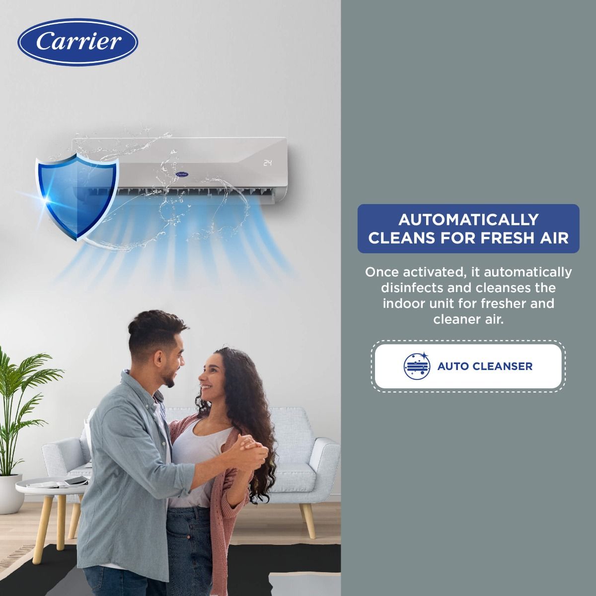 Carrier 1.5 Ton 3 Star Fixed Speed Split AC (Copper- HD Filter & Auto Cleanser- 2024 Model- Xtreme EDGE+ Ex- CAS18XE3R33F0- White)