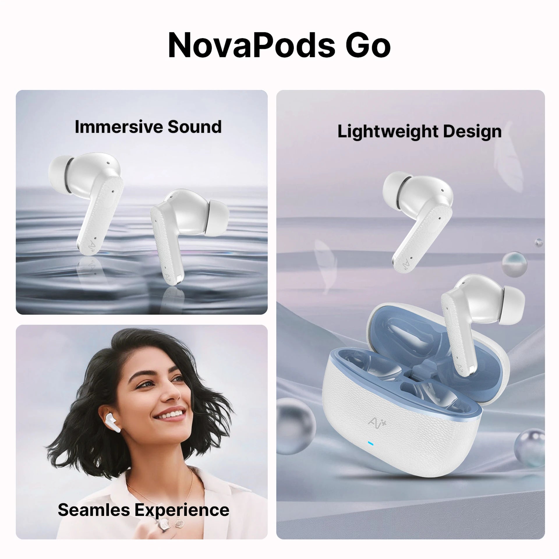 AI+ NovaPods Go Ice Blue White Earbuds