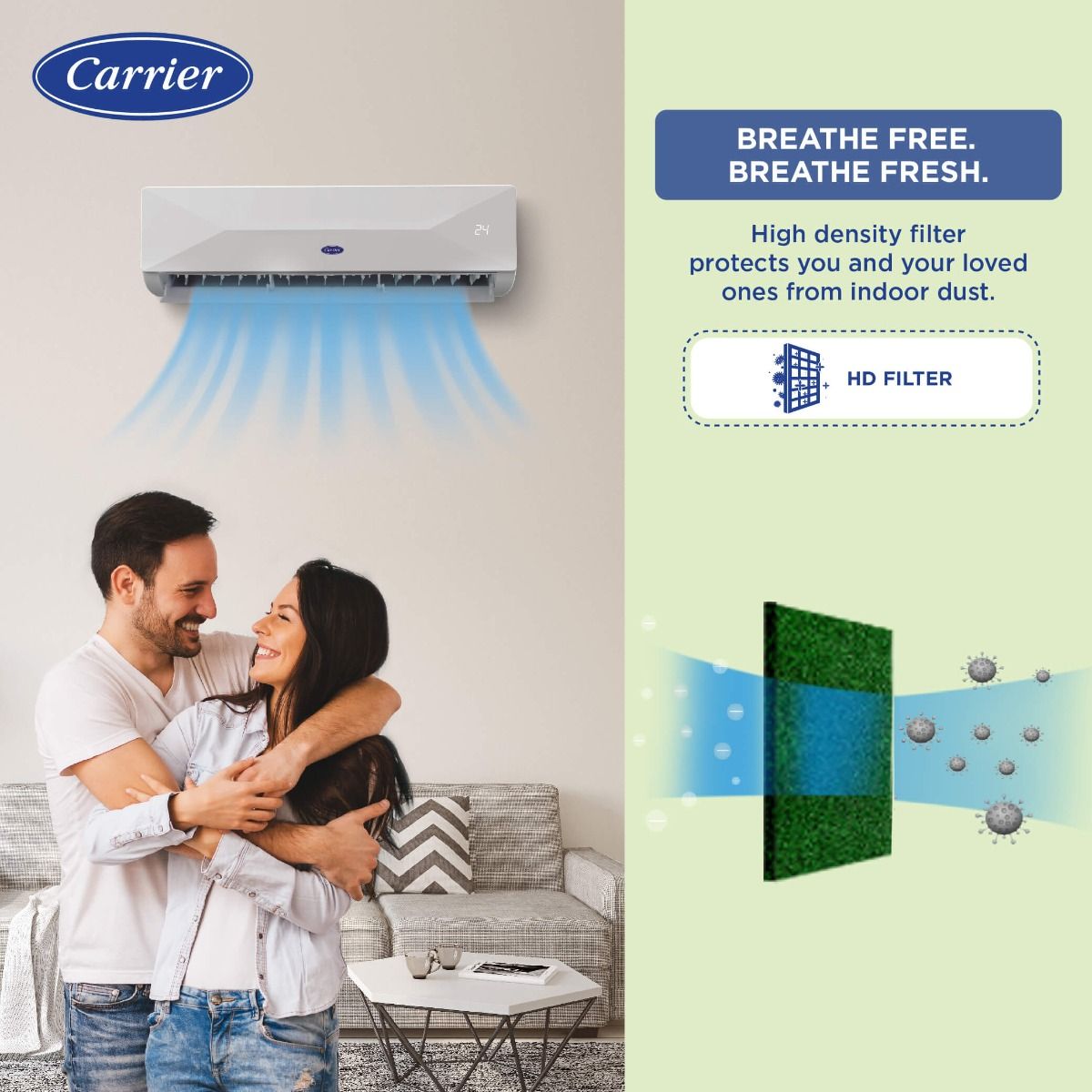 Carrier 1.5 Ton 3 Star Fixed Speed Split AC (Copper- HD Filter & Auto Cleanser- 2024 Model- Xtreme EDGE+ Ex- CAS18XE3R33F0- White)