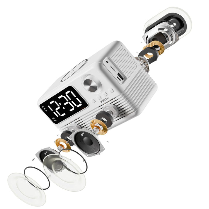 #Color_White_Xech EON Max Retro Alarm Clock Speaker with 15W Wireless Charger and Bluetooth