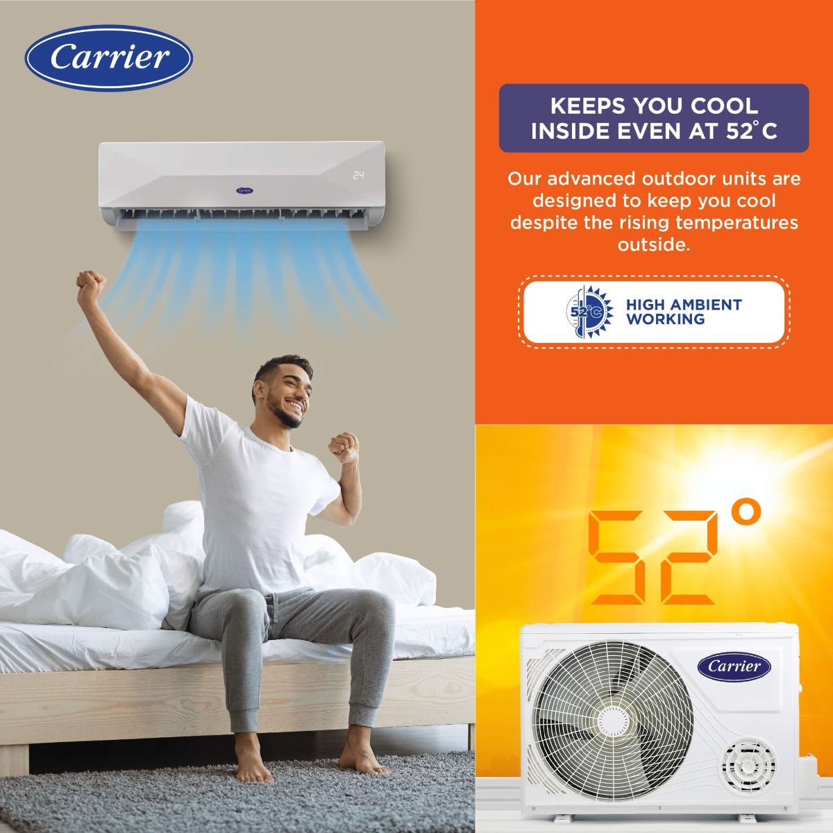 Carrier 1.5 Ton 3 Star Fixed Speed Split AC (Copper- HD Filter & Auto Cleanser- 2024 Model- Xtreme EDGE+ Ex- CAS18XE3R33F0- White)