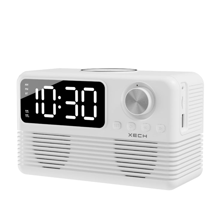 #Color_White_Xech EON Max Retro Alarm Clock Speaker with 15W Wireless Charger and Bluetooth