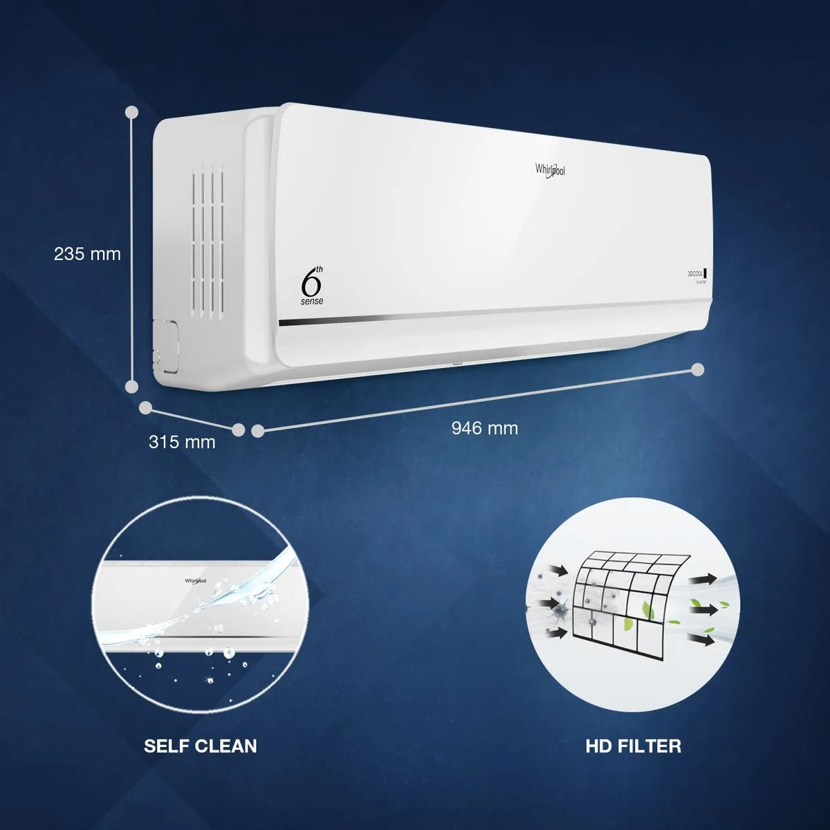 Whirlpool 3DCool Pro 1.5T 3 Star Inverter Split Air Conditioner - 2025 Model(41486/42458)