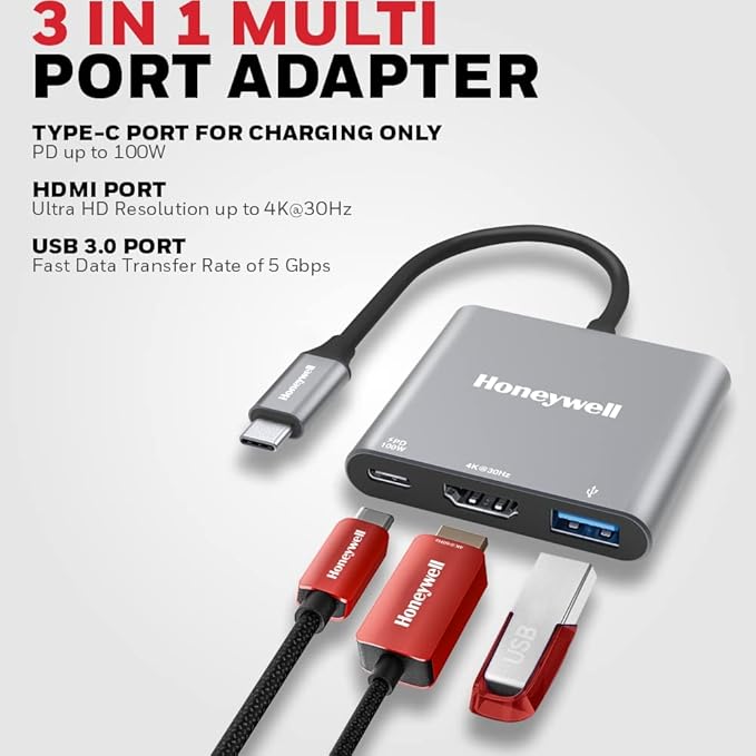 HC000009/ADP/SLV Honeywell High-Speed 3-in-1 Type C to HDMI Adapter