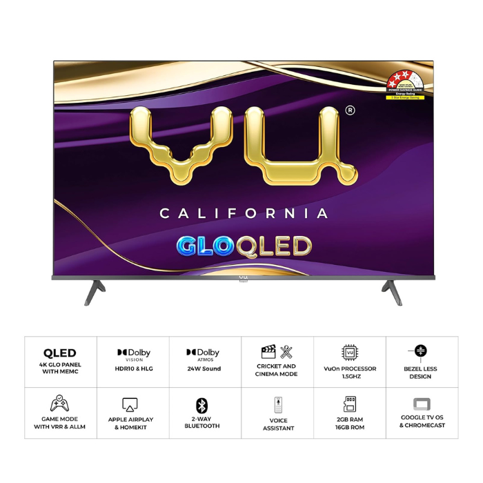 VU GloQLED 75 Inch 4K QLED Smart Google TV