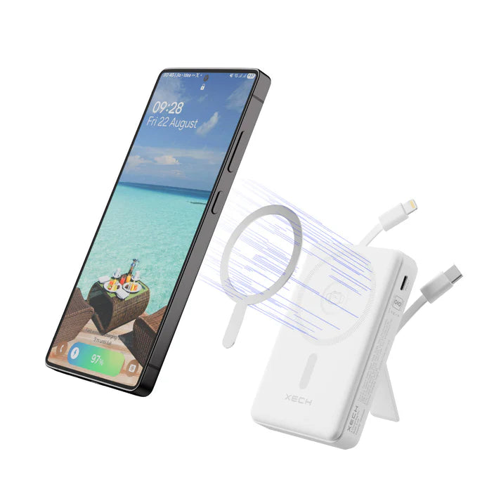 XECH X-Charge MAG PRO 10000mAh magnetic wireless power bank with smartphone charging.