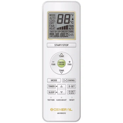 O'General Buta 1.5 Ton 3 Star AC Split remote control with display and buttons for precise adjustments.