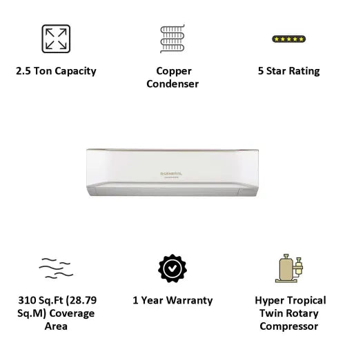 O'General CET Series 2.5 Ton 4 Star Inverter Split Smart AC with Double Swing Automatic 3D Air Flow (Copper Condenser ASGG30CETA-B)