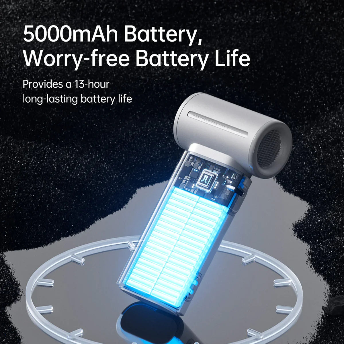 JISULIFE Handheld Fan Life9 Grey 5000mAh battery portable fan with 13-hour long-lasting battery life