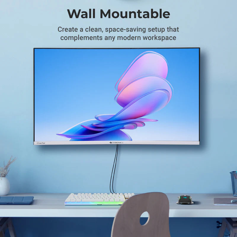 Zebronics EA320 31.5 inch Curved LED Monitor showcasing a wall-mountable design for modern workspaces.