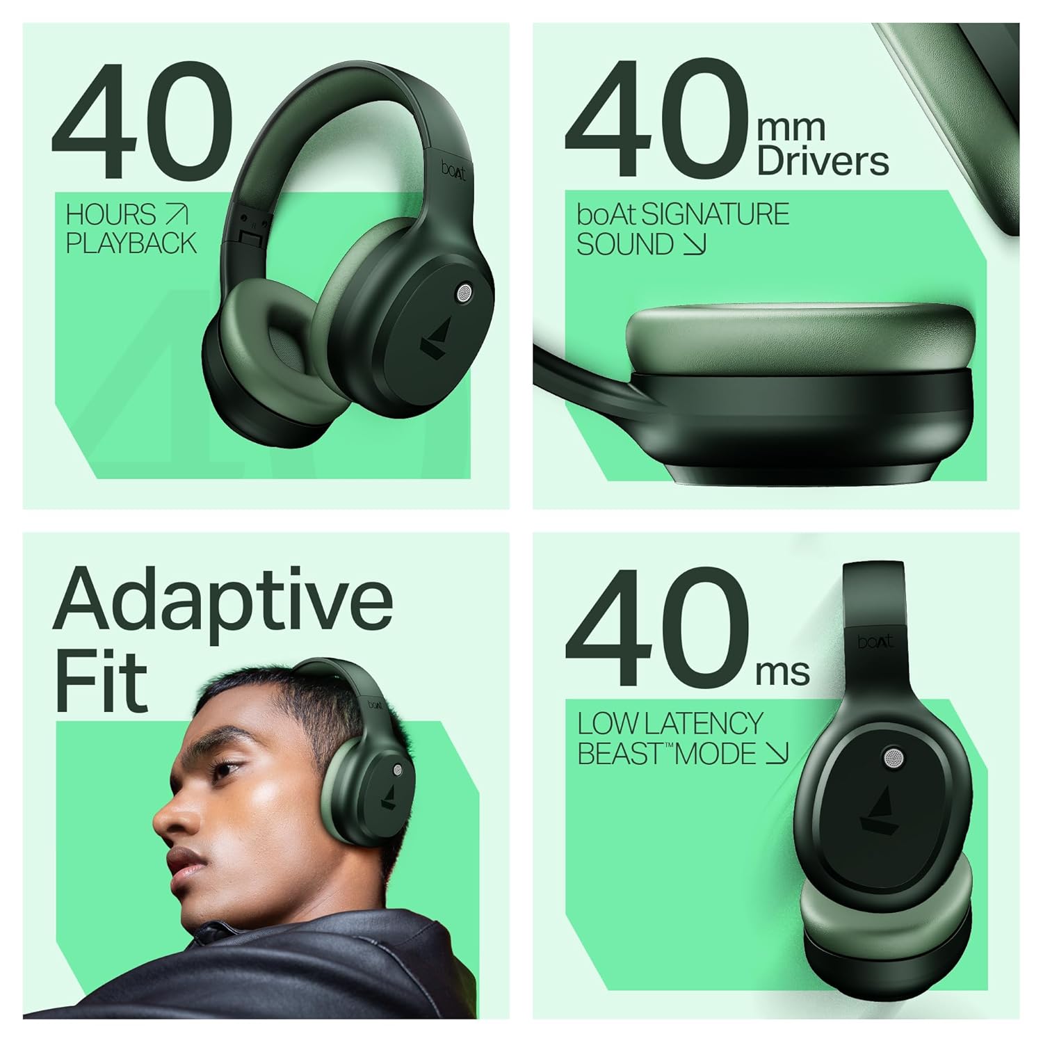 boAt Rockerz 421 (2025 Launch), 40Hrs Battery, Low Latency(40ms), 40mm Drivers, ENx Technology, Integrated Controls, v5.4 Bluetooth Headphones, Wireless Headphone with Mic
