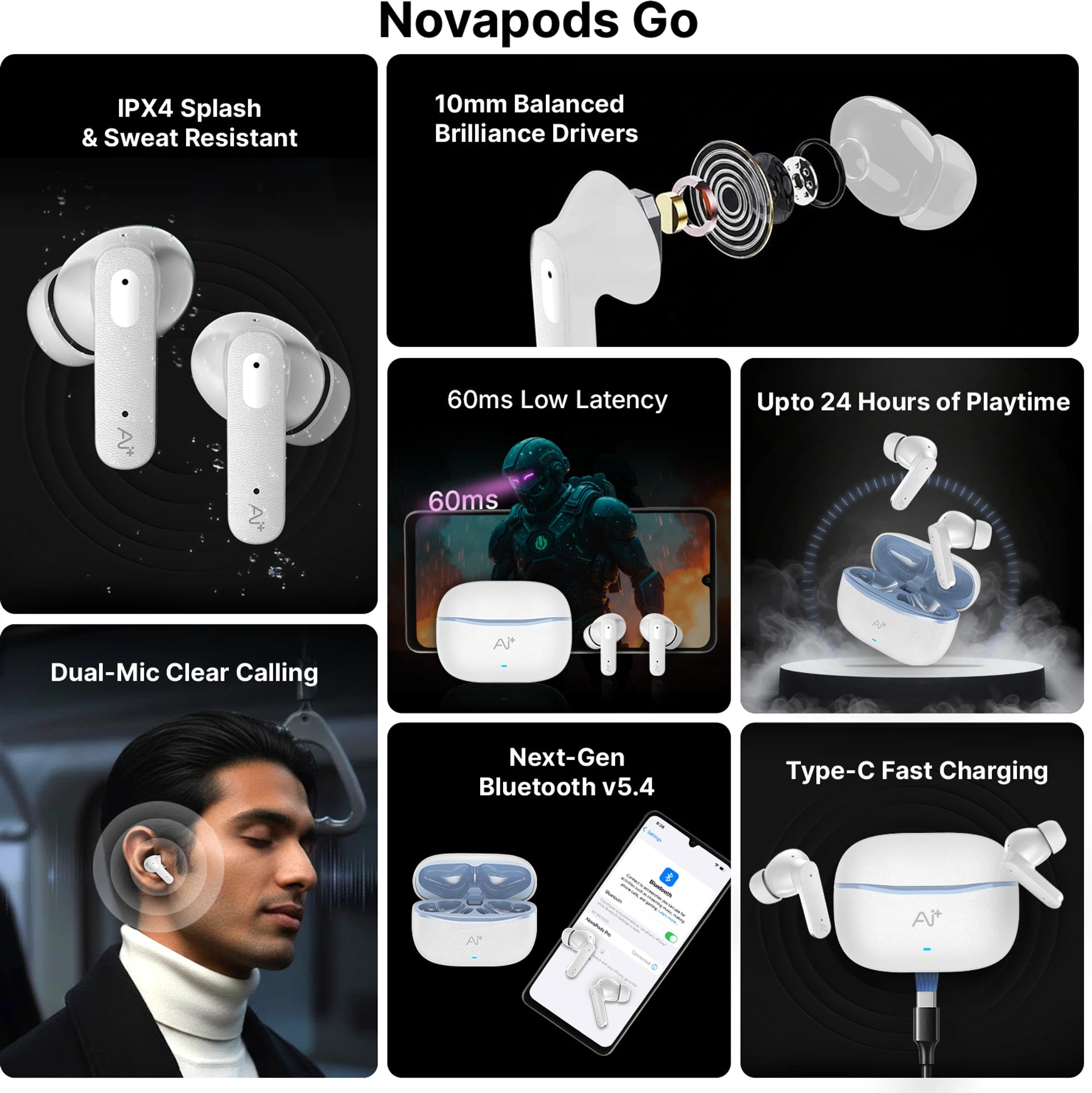 AI+ NovaPods Go Ice Blue White Earbuds