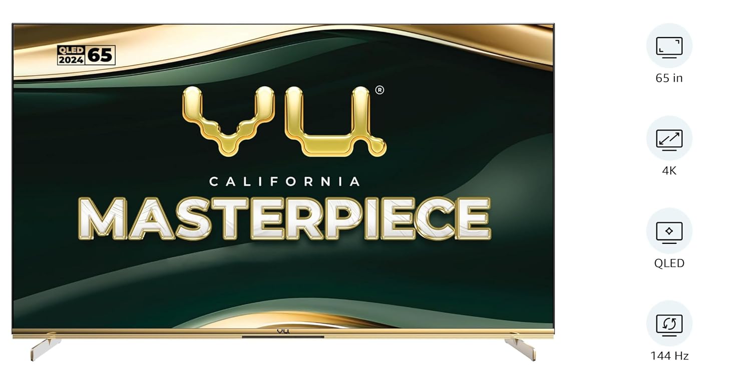 Vu 164cm (65 inches) Masterpiece Frame Series 4K QLED TV 65MASTERPIECE (Armani Gold) With 3 Year Warranty