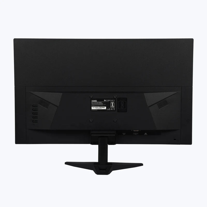 Back view of Zebronics GA124 24 inch LED Monitor showcasing ports and stand design.