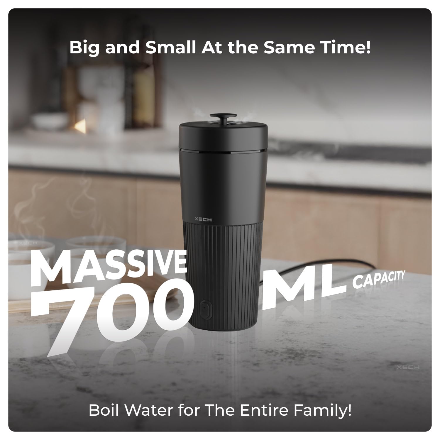 XECH Electric Kettle 700ml | Mini Travel Kettles with Rapid Boil, Cool-Touch ABS Body, 500W Tea Boiler, Coffee & Instant Meals | Compact Hot Water Kettle (Hydroboil PRO)