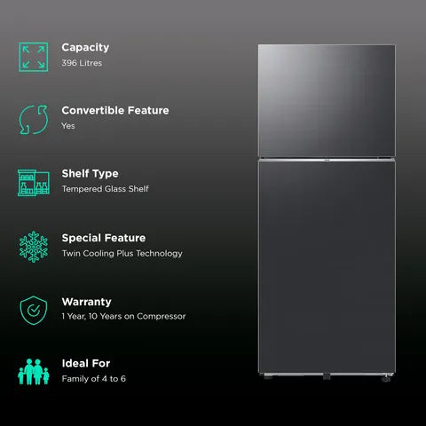 Samsung 396 L 2 Star Frost Free Double Door Refrigerator- Black DOI - Black Matt- RT41DG6A2BB1HL Samsung 396 L 2 Star Frost Free Double Door Refrigerator- Black DOI - Black Matt- RT41DG6A2BB1HL