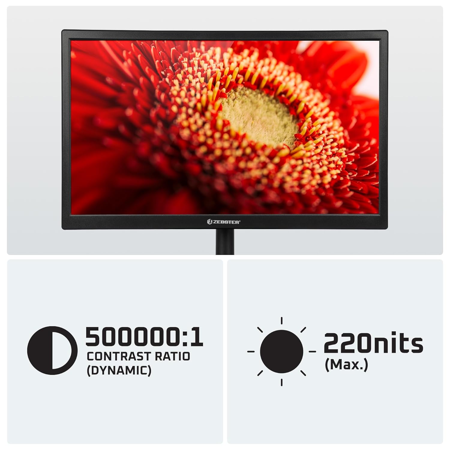 Zebronics Zebster A20HD 20 inch LED Monitor with 500000:1 contrast ratio and 220 nits brightness