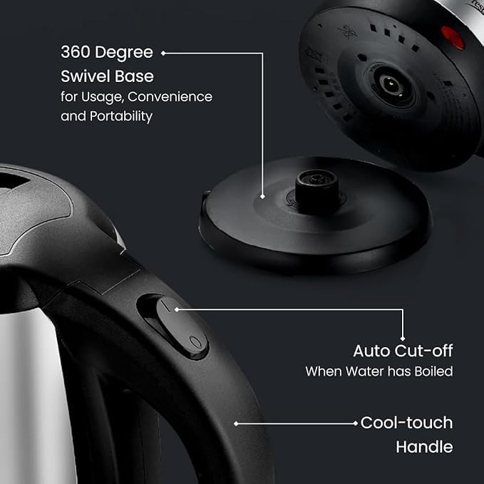 BPL Electric Kettle BEKPS00118 Beverage Maker (1.8 L, Silver, Black) Automatic Cut-off | Stainless Steel | Rotatable Base | Power Indicator | used for boiling Water, making tea and coffee