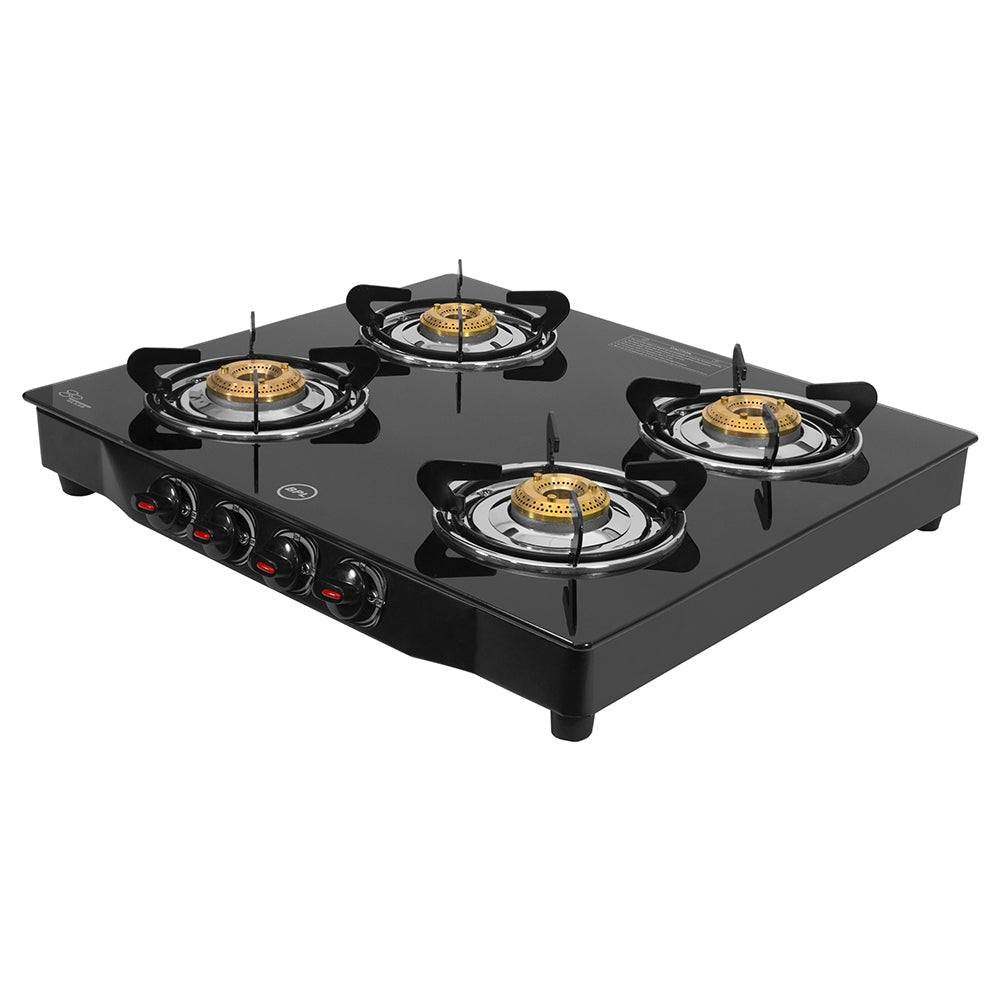 BPL BGSGTR2334BE 4-Burner Glass Top Gas Stove, Brass Burners