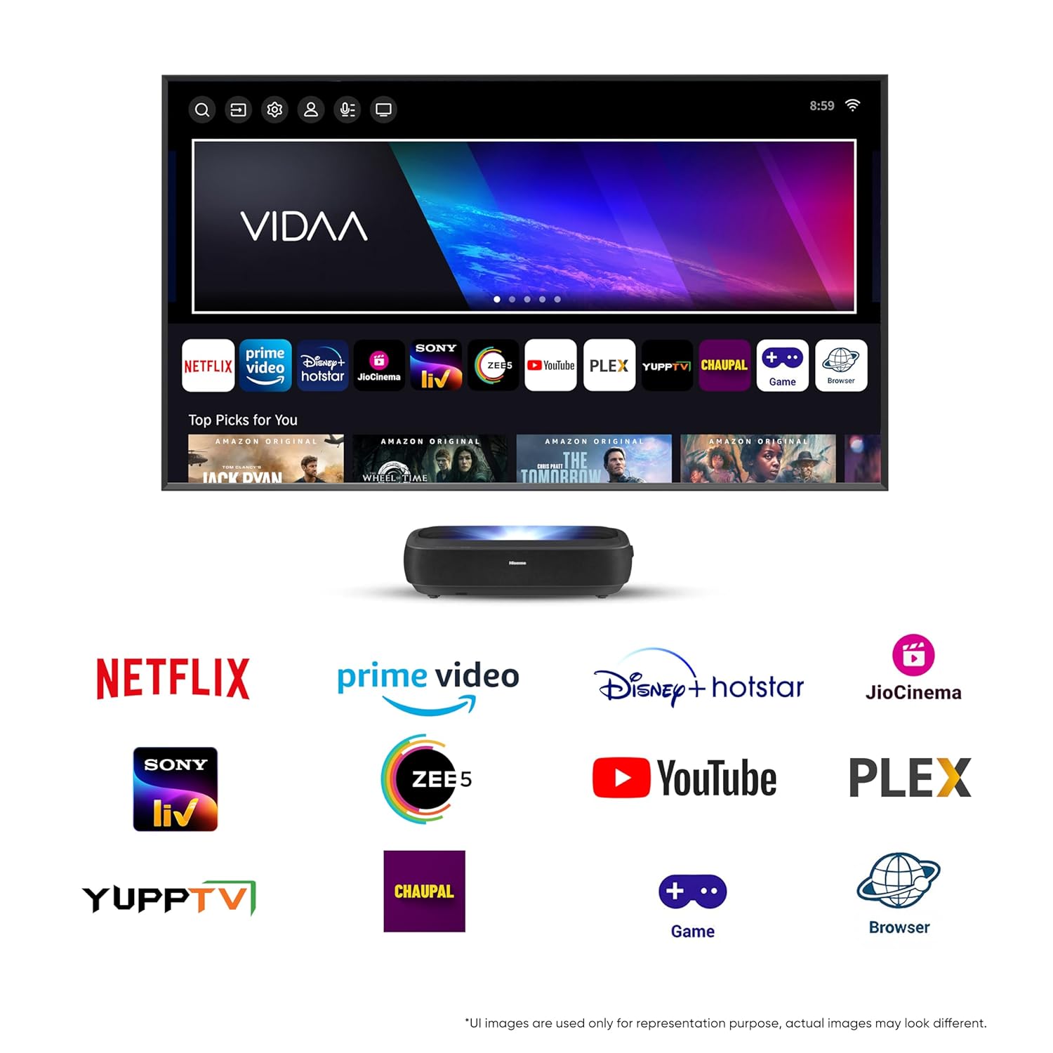 Hisense 305 cm (120 inches) Trichrom ALR Screen Series 4K Ultra HD Smart Laser TV 120L9HE (Black) With 2 Year Warranty