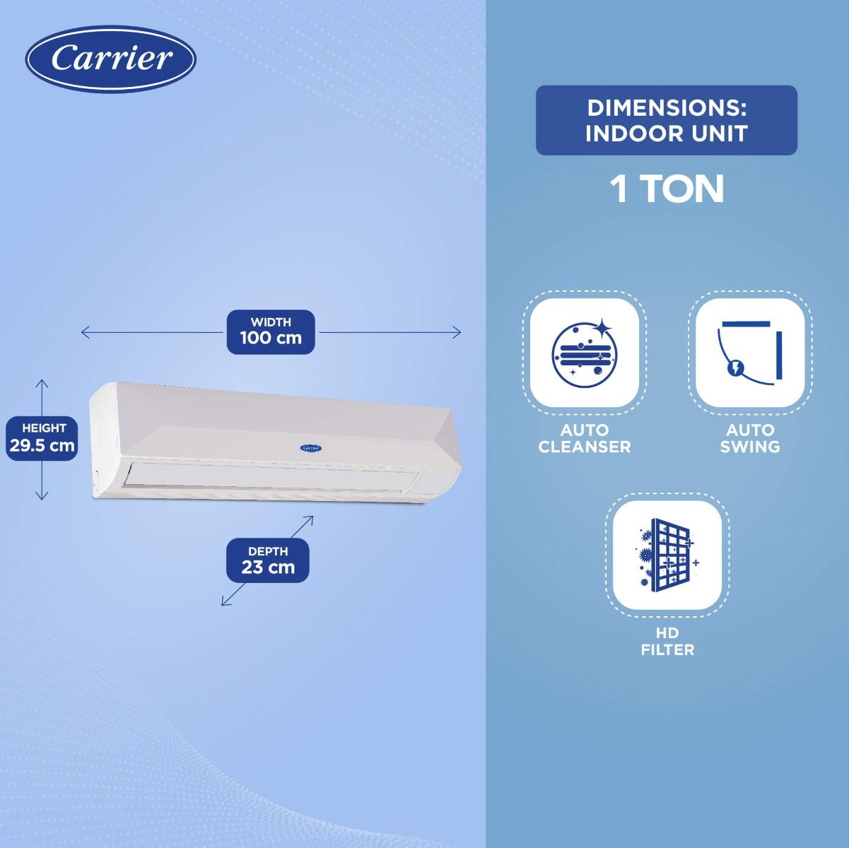 Carrier 1.5 Ton 3 Star Fixed Speed Split AC (Copper- HD Filter & Auto Cleanser- 2024 Model- Xtreme EDGE+ Ex- CAS18XE3R33F0- White)