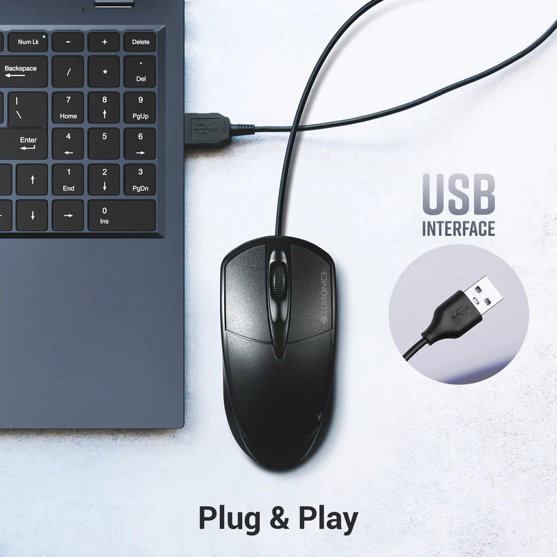 Zebronics Zeb-Byte Wired USB Optical Mouse | 3 Button Compact Mouse for Laptop & PC
