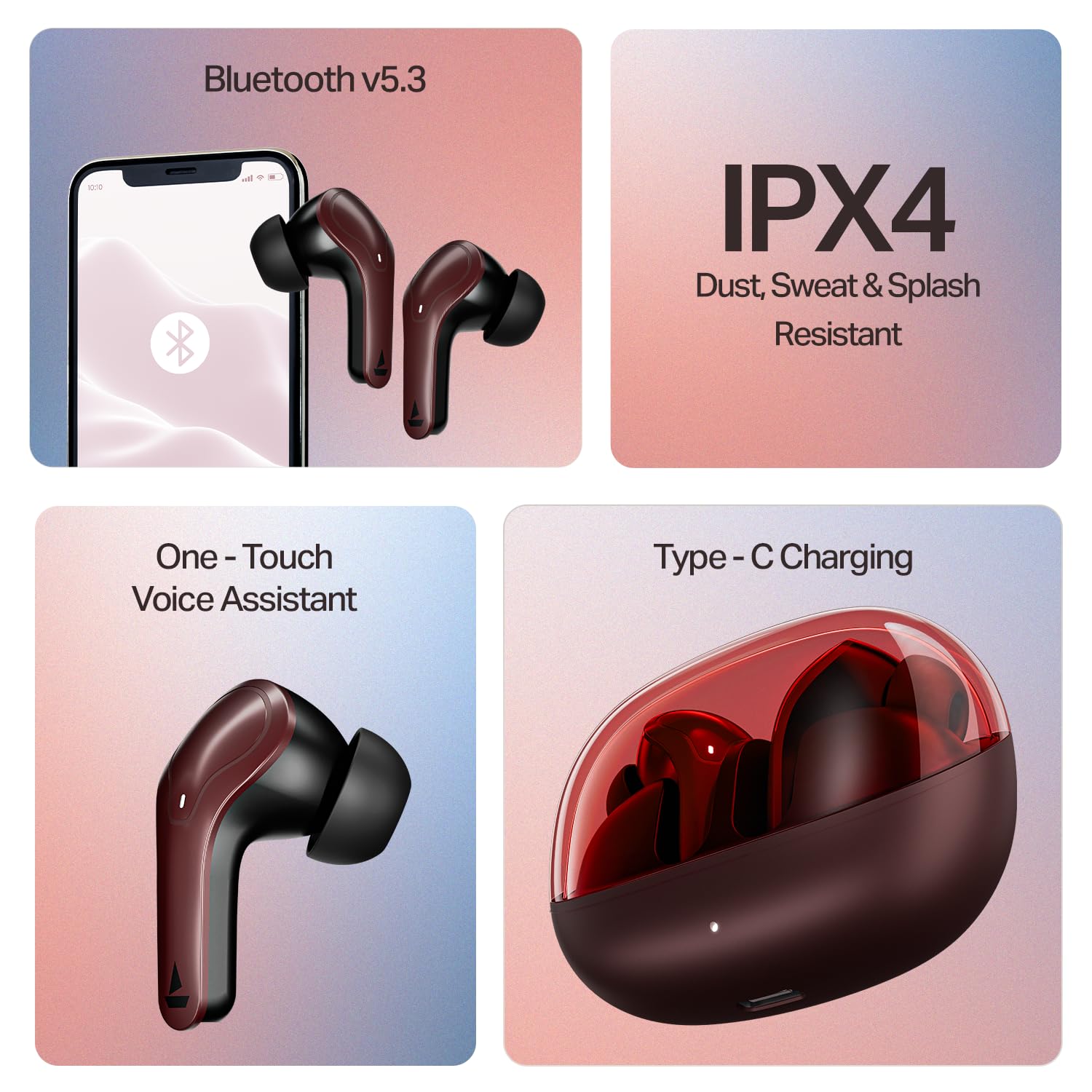 #Color_Crimson Red_boAt Airdopes Plus 311 wireless earbuds