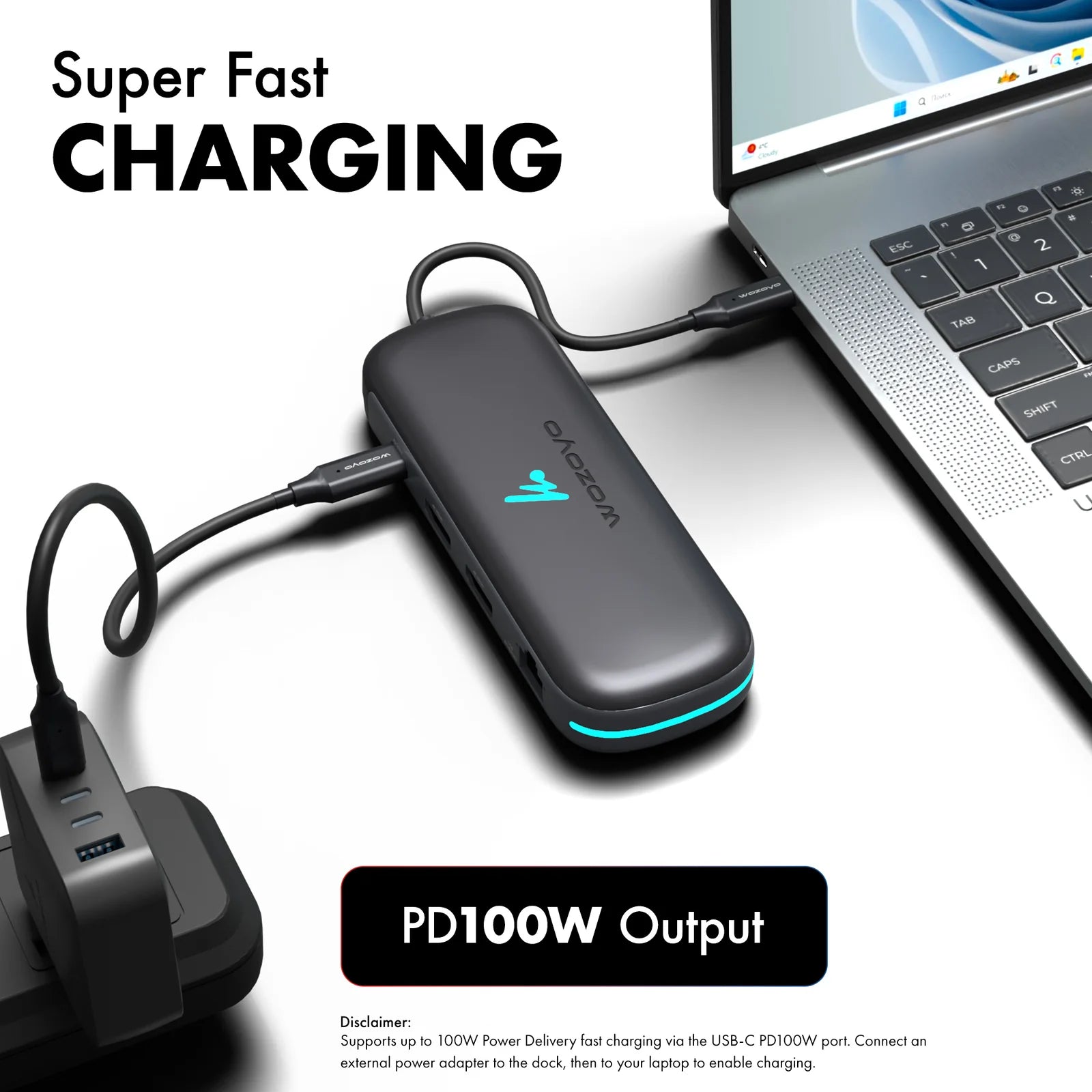WOZOYO 9-in-1 USB Type-C Docking Station with Super Fast Charging and PD100W Output.