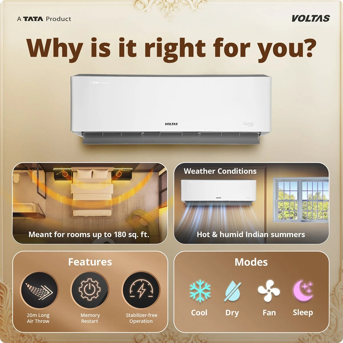 Voltas 2 Ton 3 Star Inverter Split AC – Venus Luxe