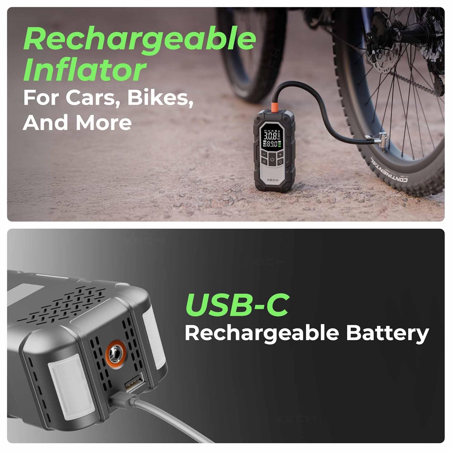 XECH Heavy Duty Jump Starter with Cordless Tyre Inflator | 800A Peak Jump Starter for 4.0L Petrol & 2.0L Diesel Cars | 150 PSI Car & Bikes Pump | Portable Air Compressor with Light (JumpX)