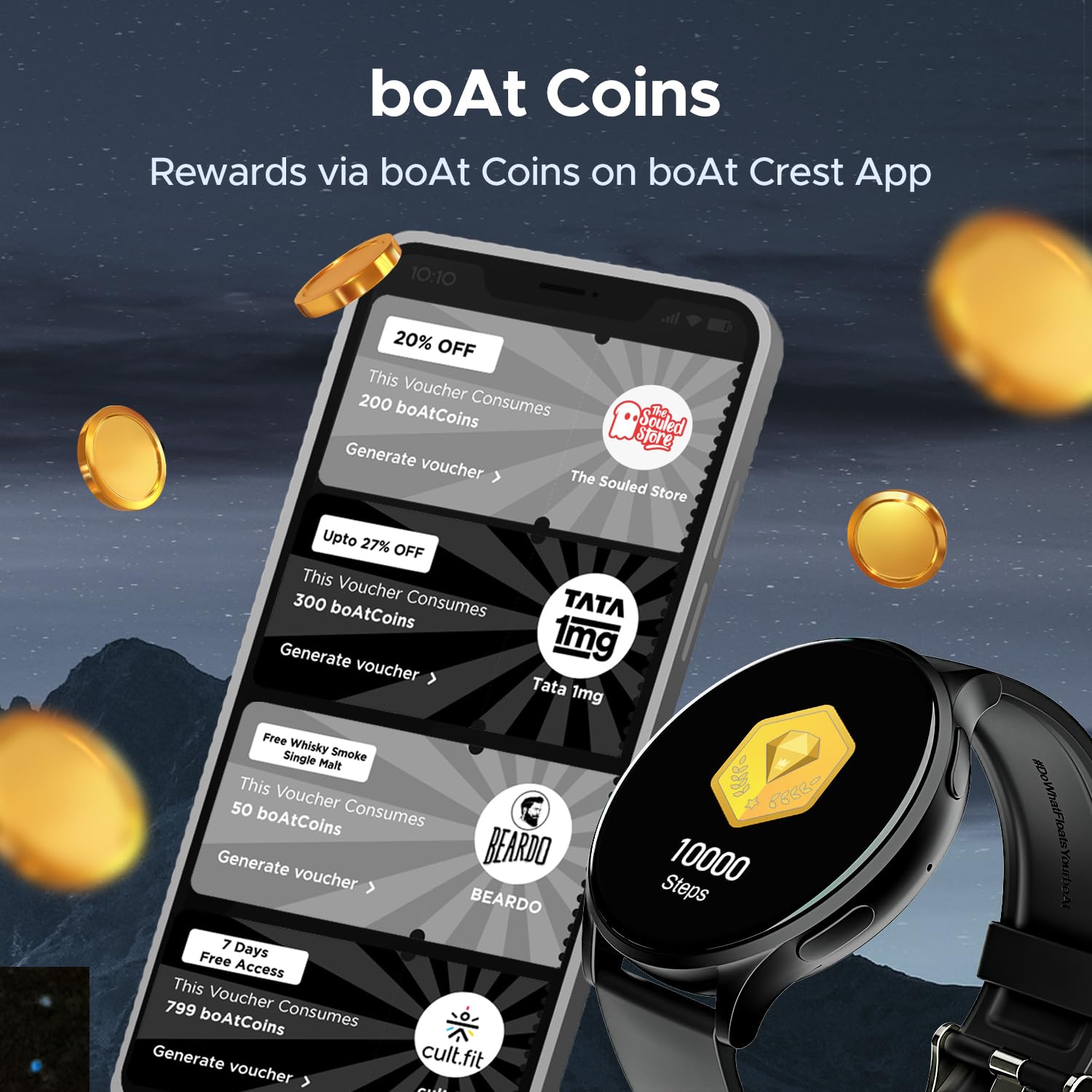 Boat Lunar Orb w/ 1.45" (3.6 cm) AMOLED Display, BT Calling, DIY Watch Face Studio, Coins, Crest App Health Ecosystem, Live Cricket & Football Scores, IP67, Smart Watch for Men & Women