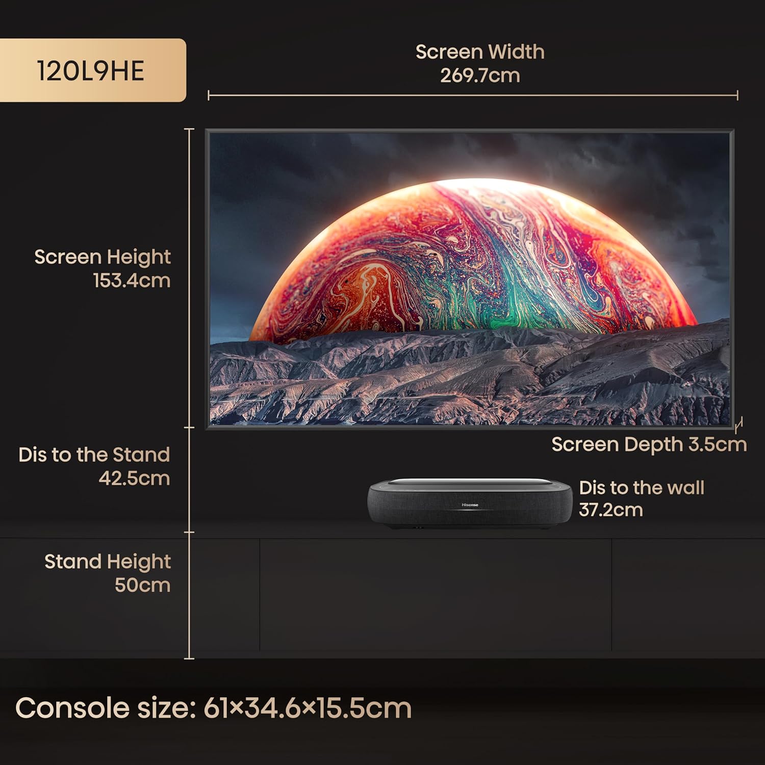 Hisense 305 cm (120 inches) Trichrom ALR Screen Series 4K Ultra HD Smart Laser TV 120L9HE (Black) With 2 Year Warranty