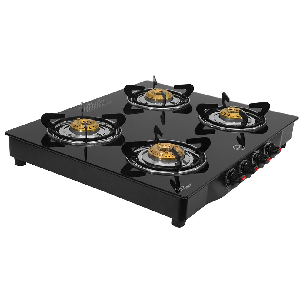 BPL BGSGTR2334BE 4-Burner Glass Top Gas Stove, Brass Burners