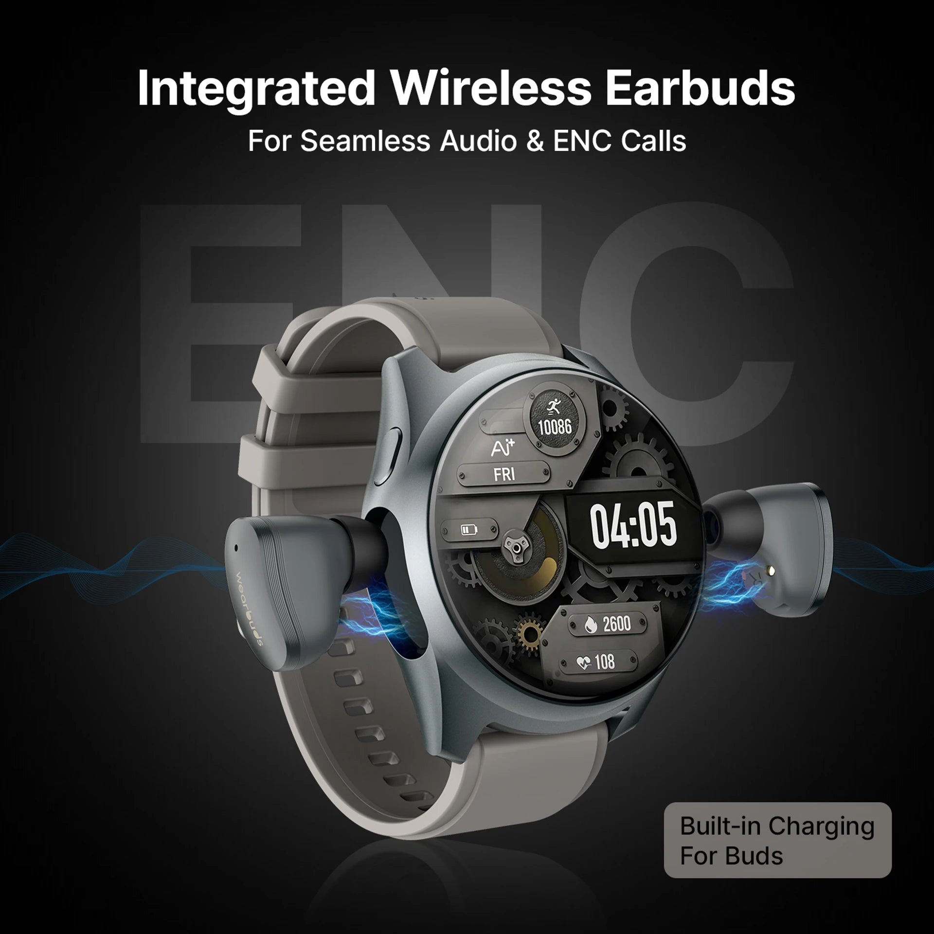 AI+ Wearbuds Space Grey Smartwatch with TWS