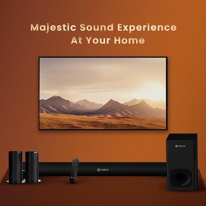 Toreto Harmony Boom 550W Dolby Digital Audio Soundbar 5.1 Channel Home Theater with subwoofer and Satellite Speakers, HDMI, Opt, AUX, USB & Bluetooth, 3 Equalizer Modes, LED Display (Black)