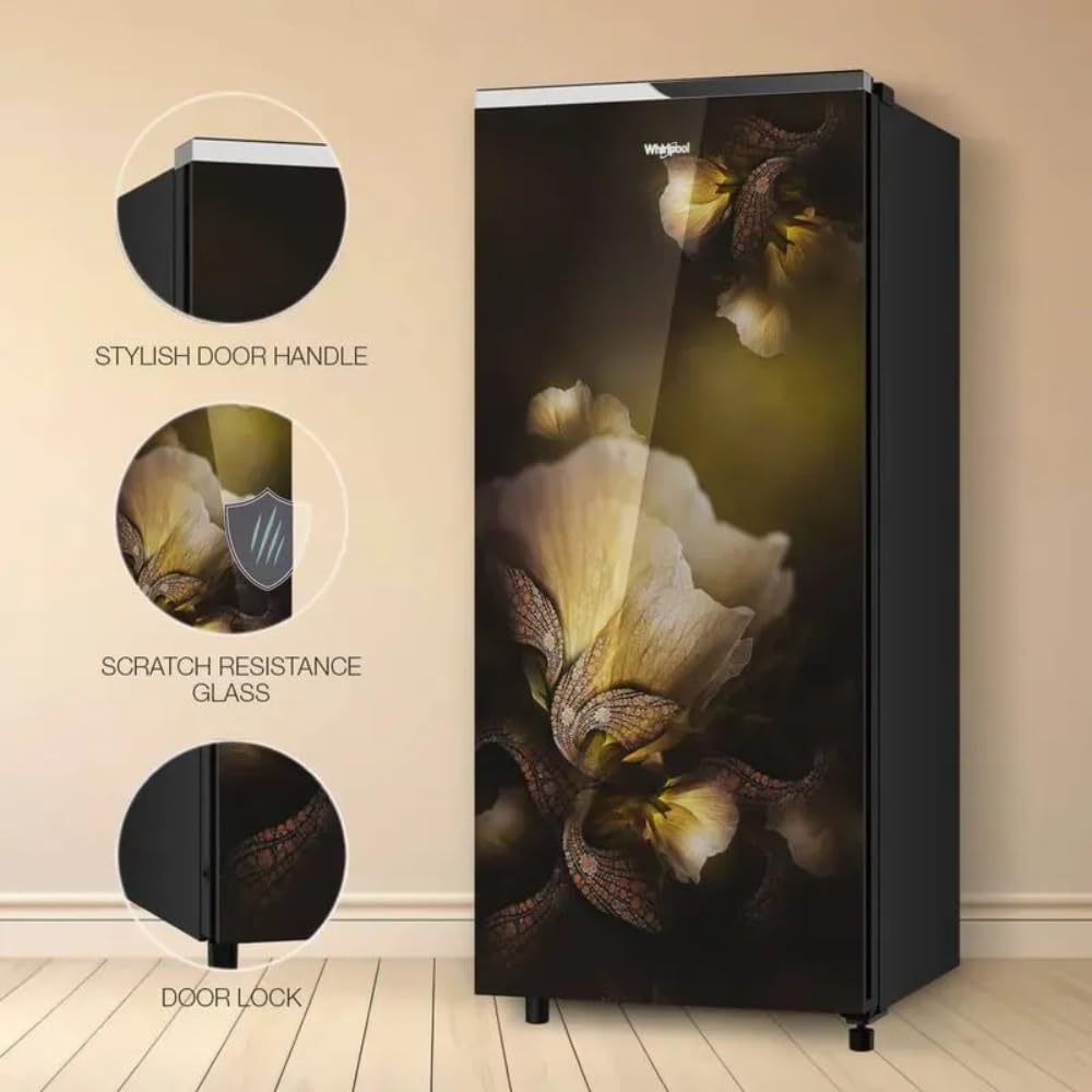 Whirlpool 207L 3 Star Glass Door Single Door Refrigerator