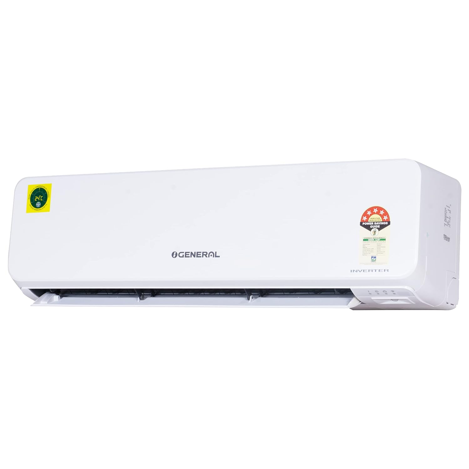 O'General 1 Ton 5-Star Inverter AC Efficient & Tropical in white with energy efficiency sticker