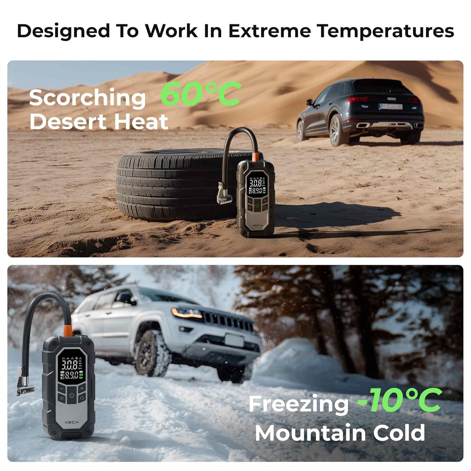 XECH Heavy Duty Jump Starter with Cordless Tyre Inflator | 800A Peak Jump Starter for 4.0L Petrol & 2.0L Diesel Cars | 150 PSI Car & Bikes Pump | Portable Air Compressor with Light (JumpX)