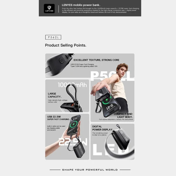 LENYES P562L 10000mAh Mini Power Bank