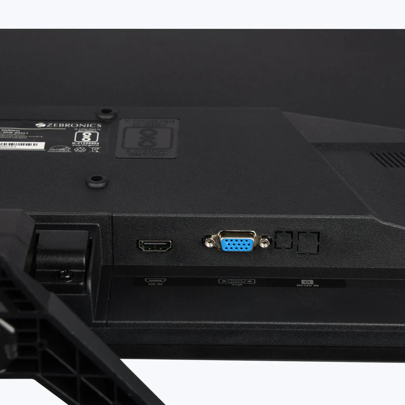 Zebronics GA124 24 inch LED Monitor back view showcasing HDMI and VGA connectivity ports