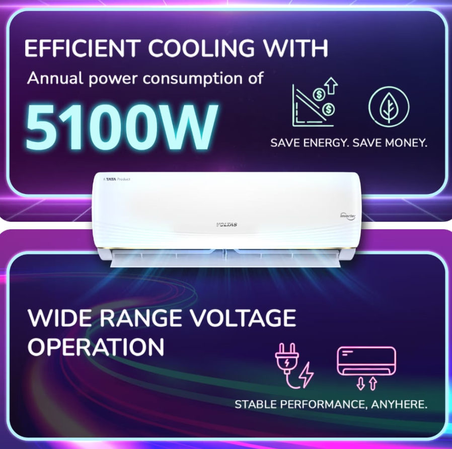 Voltas AC 1.5 Ton 3 Star Inverter Split β Vertis AI (Zest Gold)