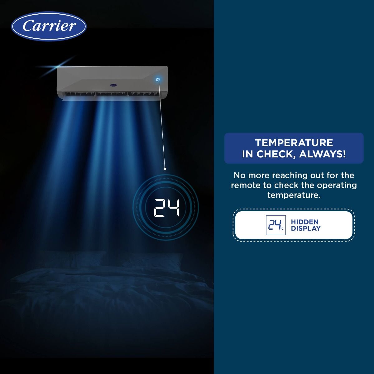 Carrier 1.5 Ton 3 Star Fixed Speed Split AC (Copper- HD Filter & Auto Cleanser- 2024 Model- Xtreme EDGE+ Ex- CAS18XE3R33F0- White)