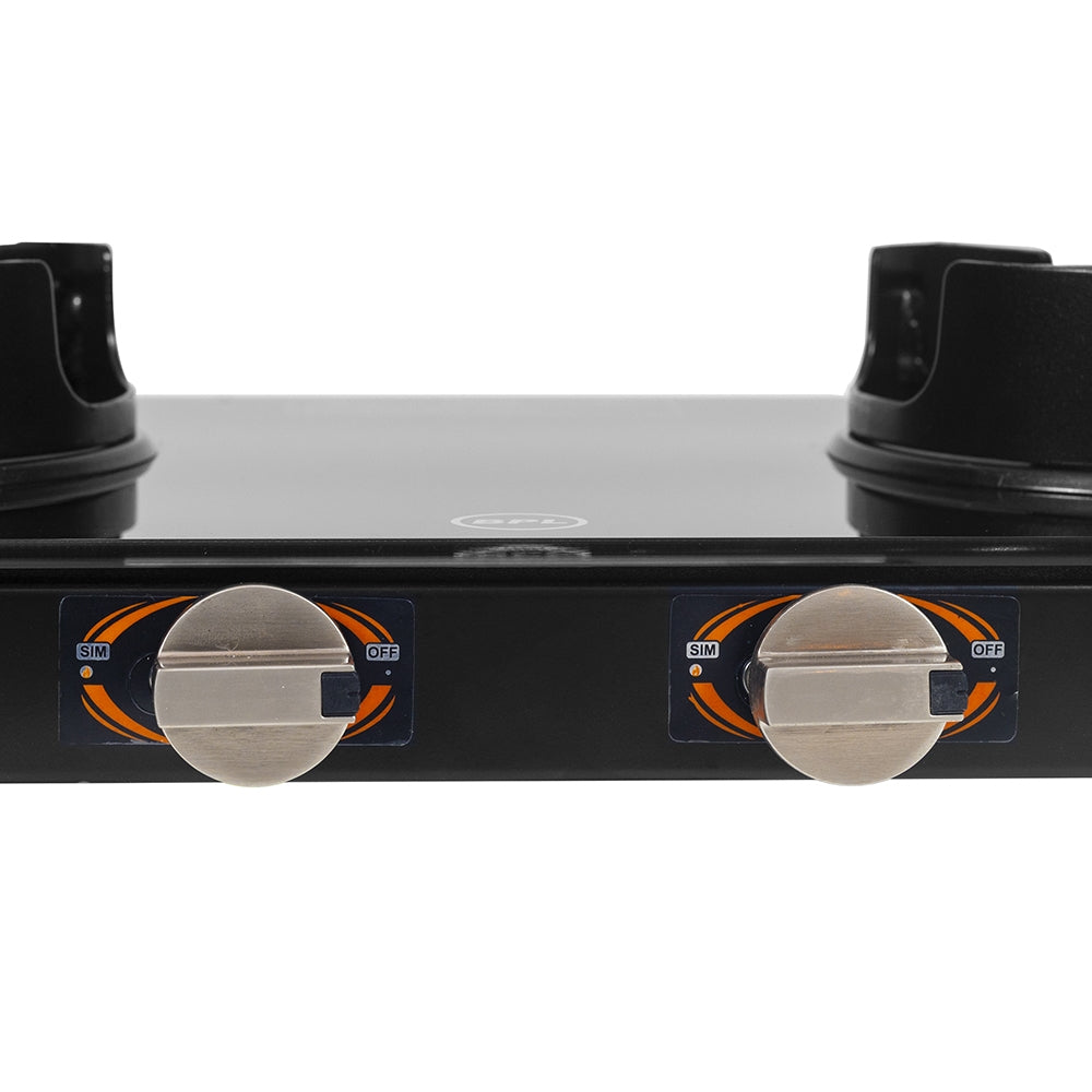 BPL Slim Glass Top 2 Burner Gas Stove BGSGTS0042B, Metal Knobs