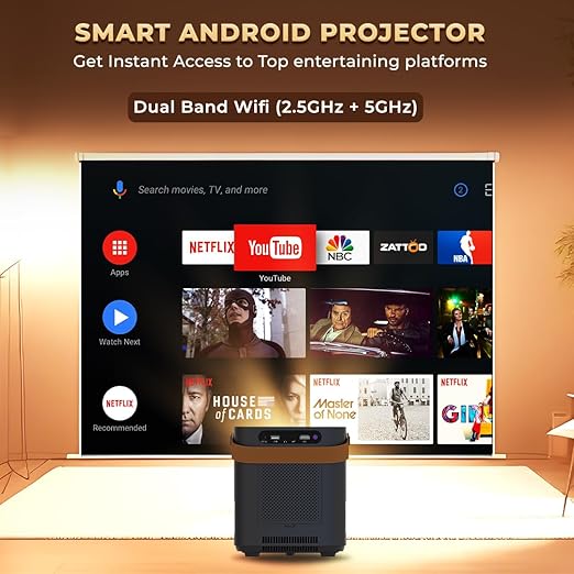 LAPCARE Laplay Llp-006 85W Fully Automatic 6500 Lumens Projector with 1920X1080 Fhd&4K|Auto Focus|Dual Band WiFi (2.5Ghz+5Ghz),Quad Core Processor|in-Built 5W X 2 Speaker|Led Lamp|Dust Proof,Black