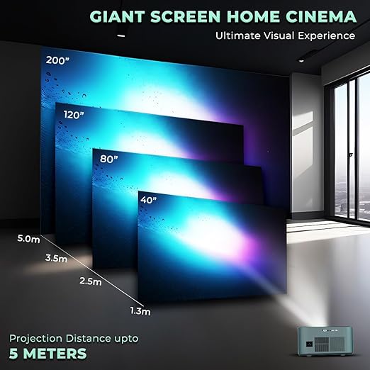 LAPCARE Laplay Llp-009 Fully Automatic 9000 Lumens Projector with 1920X1080 Full Hd&4K|Keystone Focus|Dual Band WiFi(2.5Ghz+5Ghz),Quad Core Processor|6-Piece Auto Hd Silent Lens,(5Wx2) Speaker,Black