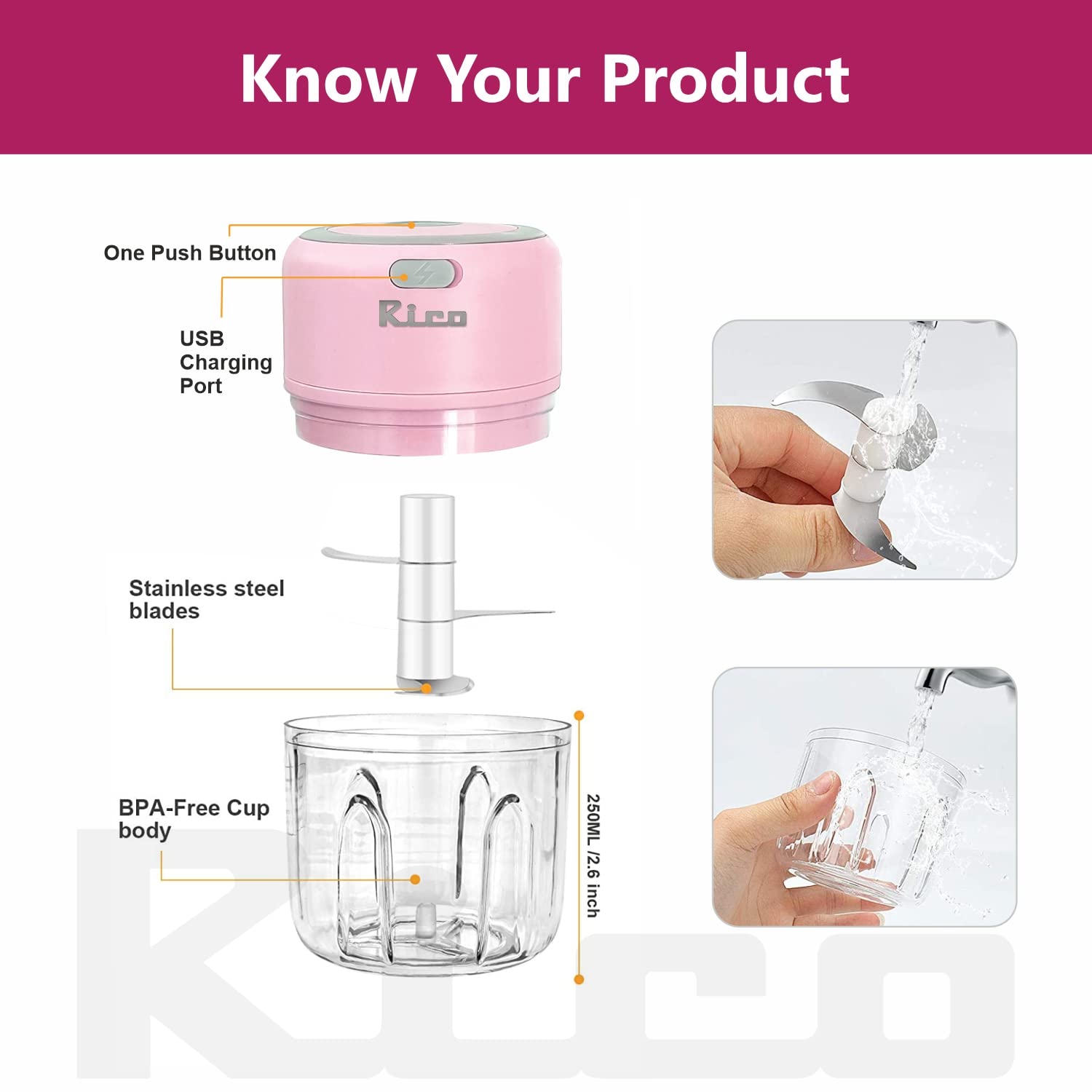 Rico Rechargeable Electric Mini Chopper
