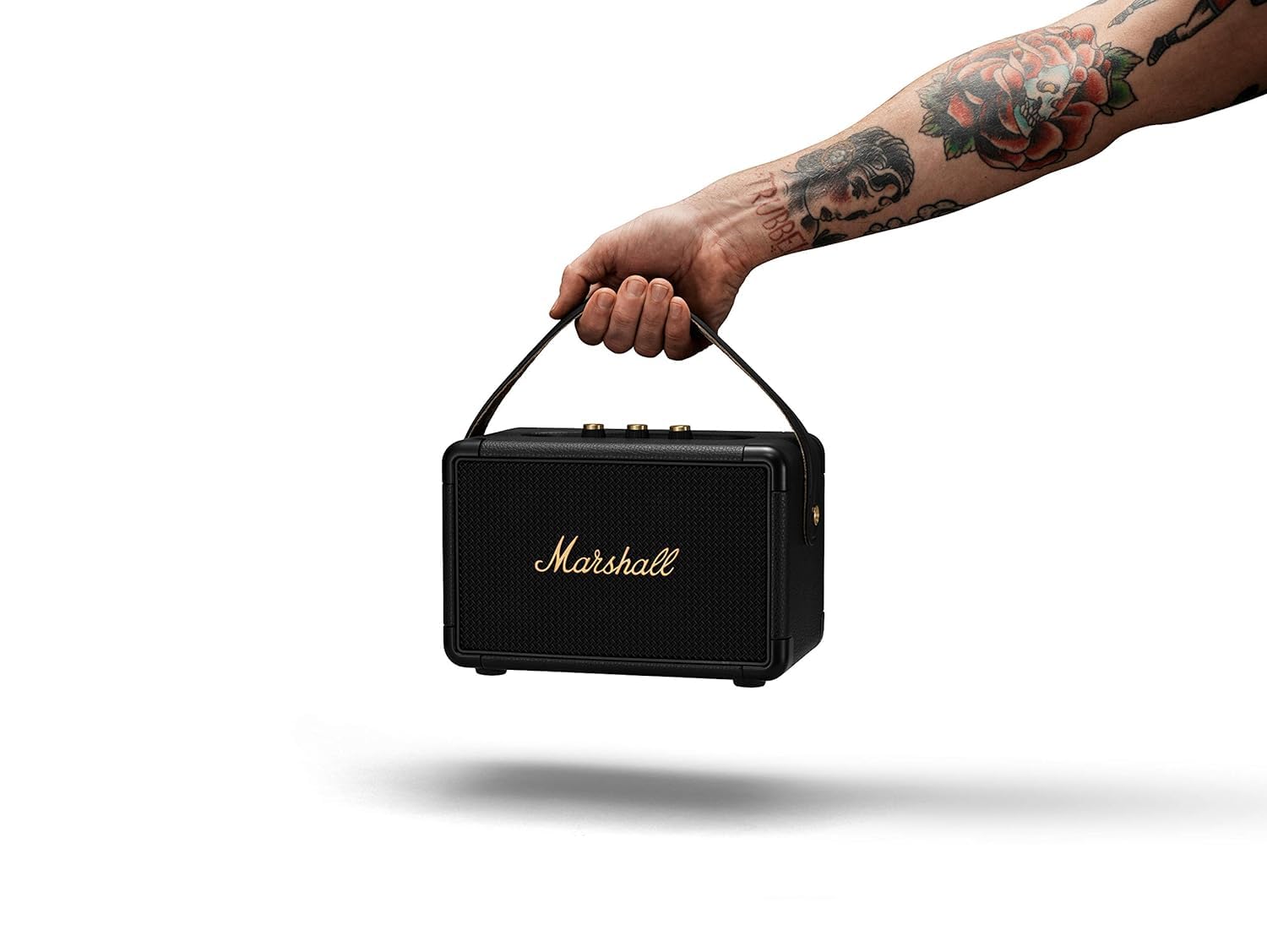 Marshall Kilburn II Portable Bluetooth Speaker with 20+ Hours of Portable Playtime, (360° Sound), Water-Resistant (IPX2) Black & Brass